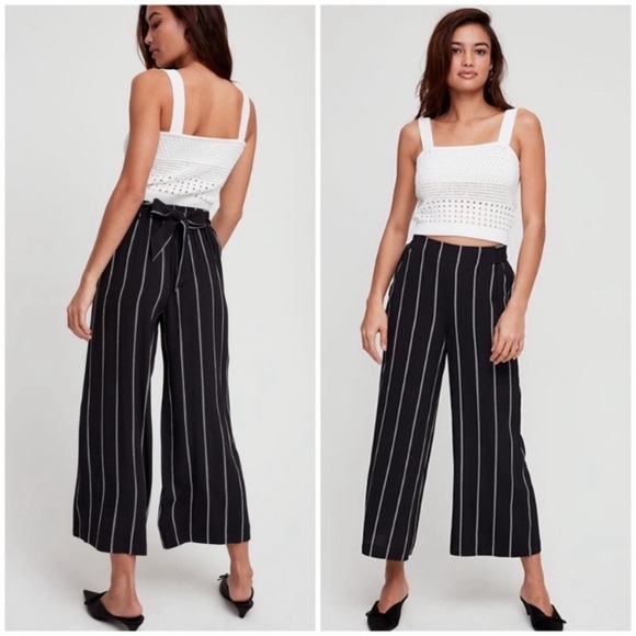 Wilfred Pants - Wilfred Faun Stripe Wide Leg Black/ White Thin Stripe Tie Back Pull on pant L